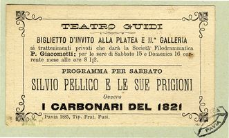 Biglietto d'invito. Silvio Pellico e le sue prigioni, ovvero I carbonari del 1821