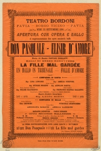 Mese di settembre 1894. Don Pasquale. Elisir d'amore. La fille mal gardée. Un ballo in tribunale. Follie d'amore